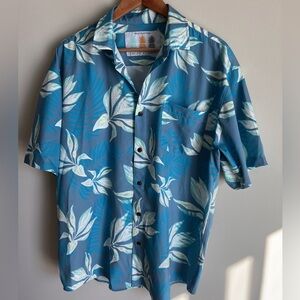 Tropical Bros Men's Casual Button Down Blue Hawaiian Shirt Size XL Vacation